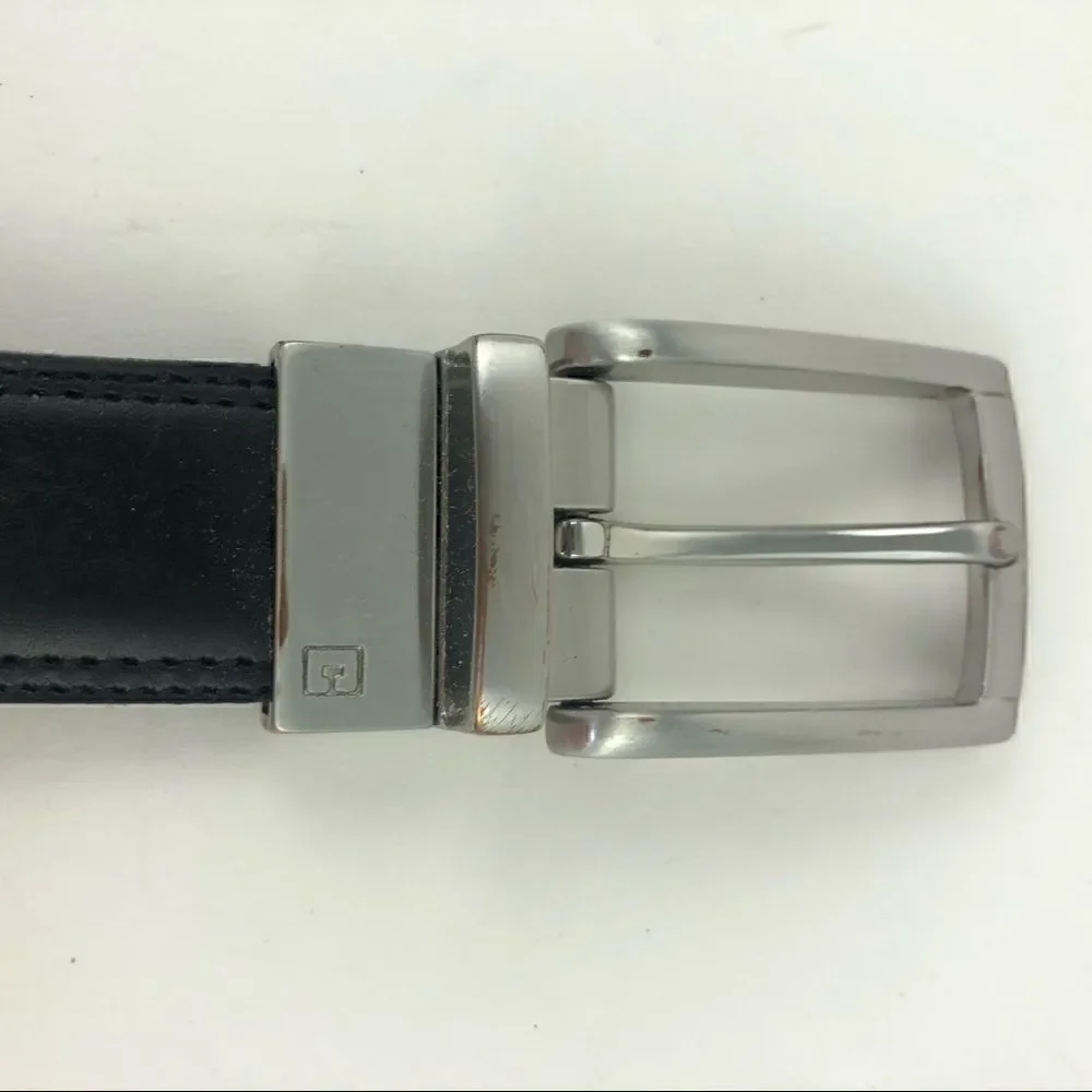 Black leather belt with silver square buckle